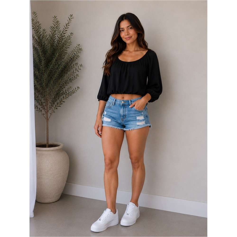 Vamped Premium Collection Black Off Shoulder Elastic Hem Balloon Sleeve Top M